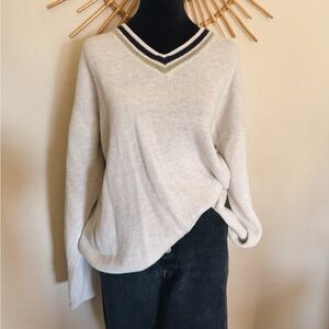 Cherokee Cream V-Neck Sweater with Black Trim